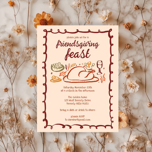 Whimsical Thanksgiving Friendsgiving Dinner Custom Kaart
