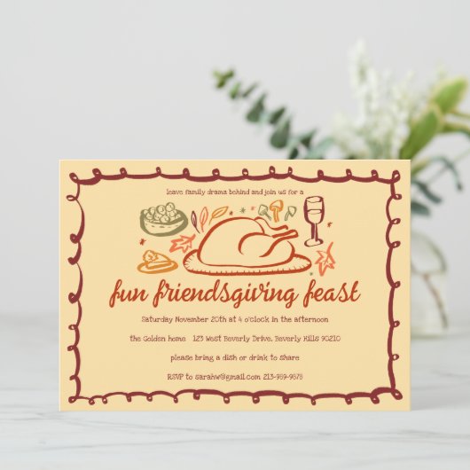 Whimsical Thanksgiving Friendsgiving Dinner Custom Kaart (Staand voorkant)