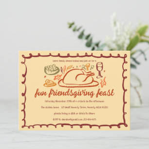 Whimsical Thanksgiving Friendsgiving Dinner Custom Kaart