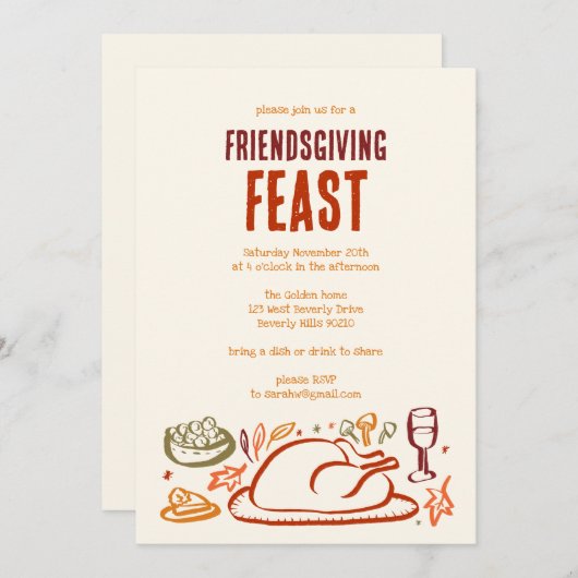 Whimsical Thanksgiving Friendsgiving Dinner Party Kaart (Voorkant / Achterkant)