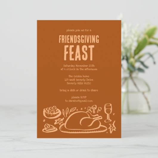 Whimsical Thanksgiving Friendsgiving Dinner Party Kaart (Staand voorkant)