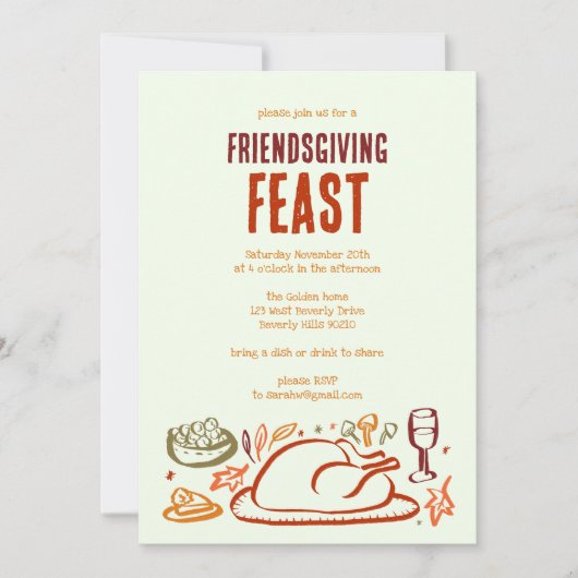 Whimsical Thanksgiving Friendsgiving Dinner Party Kaart (Voorkant)