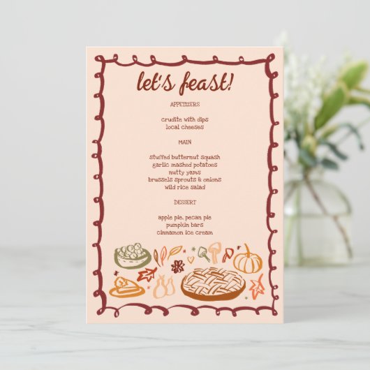 Whimsical Thanksgiving Vakantie Vegetarisch CUSTOM Menu (Staand voorkant)