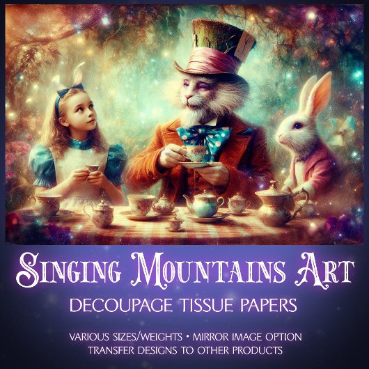 Whimsical Theetijd In Wonderland Decoupage Tissuepapier