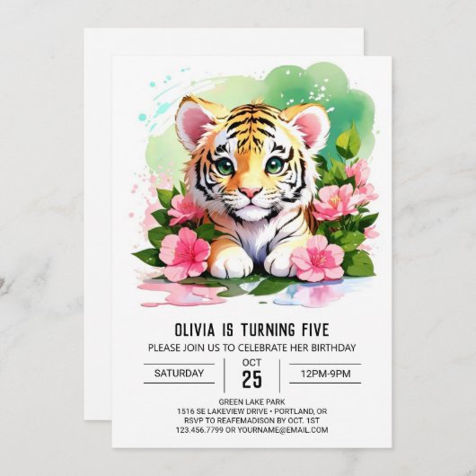 Whimsical Tiger Cub Oerwoud Birthday Kaart (Voorkant / Achterkant)