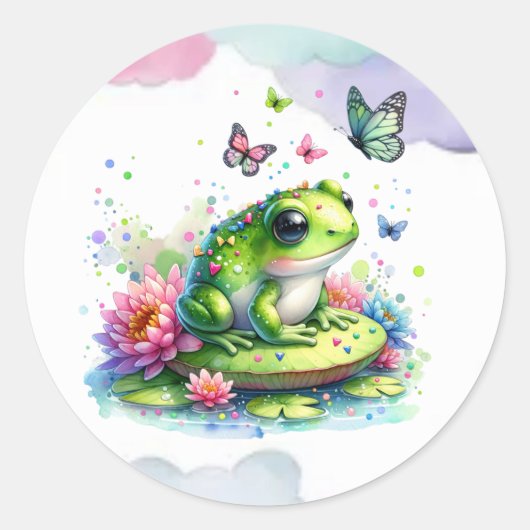 Whimsical Toad, Bloemen en Vlinders Ronde Sticker (Voorkant)