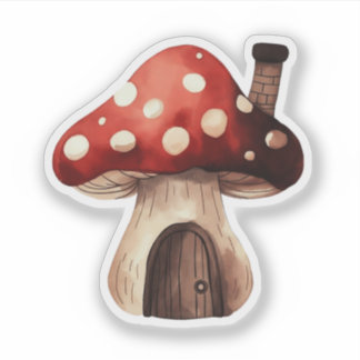 Whimsical Toadstool Mushroom House Illustration Sticker