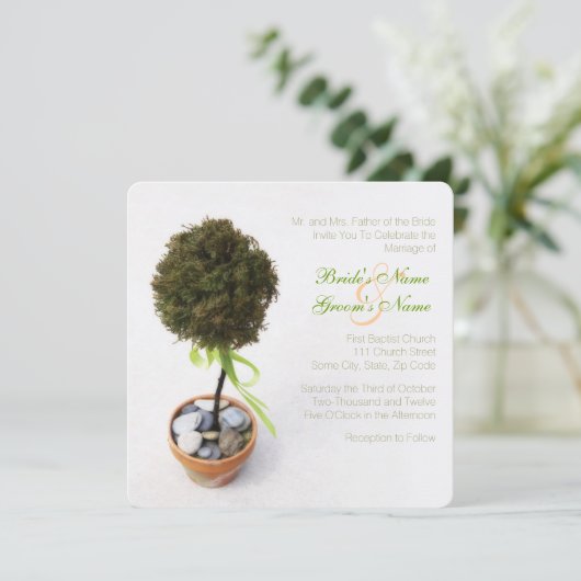 Whimsical Topiary Tree Weddenschap Kaart (Staand voorkant)