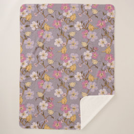 Whimsical Trailing Florals and Birds - Lavendel Sherpa Deken
