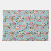 Whimsical Trailing Florals and Birds - Turquoise Theedoek (Horizontaal)