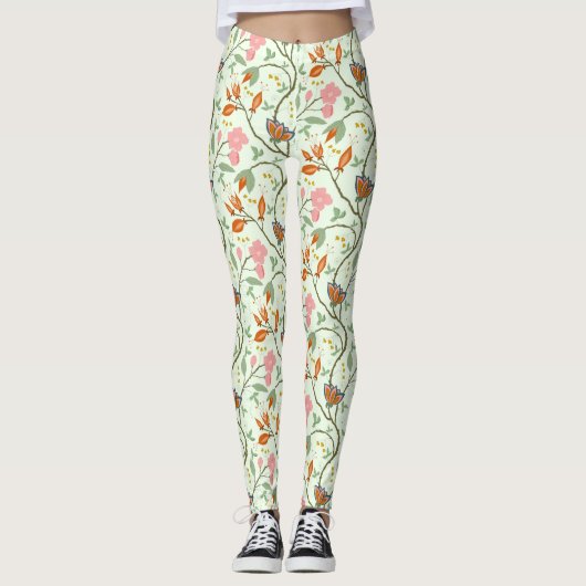 Whimsical Trailing Folk Art Floral Leggings (Voorkant)