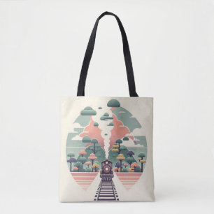 Whimsical Train Journey: Retro-stijl landschap Draagtas
