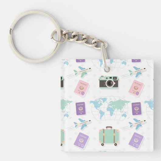 Whimsical Travel Doodle Keychain – Cute Adventure (voorkant)