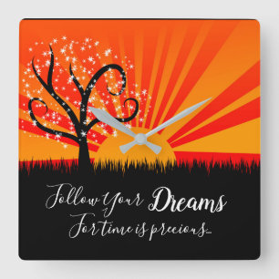 Whimsical Tree and Sunshine Vierkante Klok