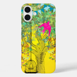 Whimsical Tree Birdcage Bright Color Musical Notes iPhone 16 Plus Hoesje