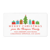 Whimsical Tree & Gifts Vrolijk Kerstfeest Etiket (Voorkant)