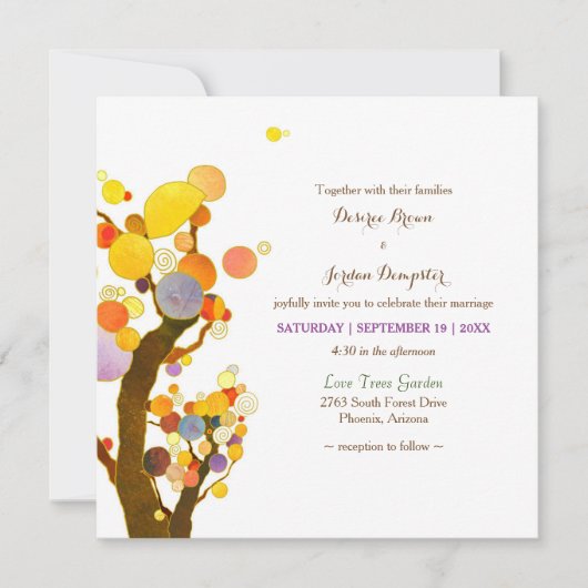 Whimsical Tree Illustration Wedding Kaart (Voorkant)