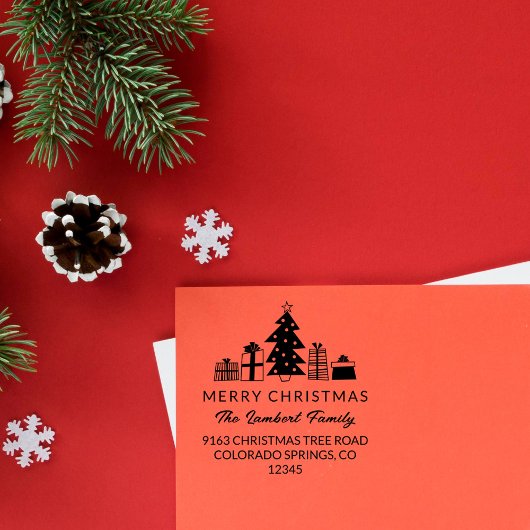 Whimsical Tree Merry Christmas Retouradres Rubberstempel