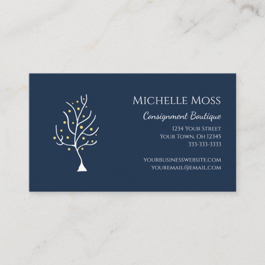 Whimsical Tree of Life Tekening Unieke Marine Blau Visitekaartje (Voorkant)