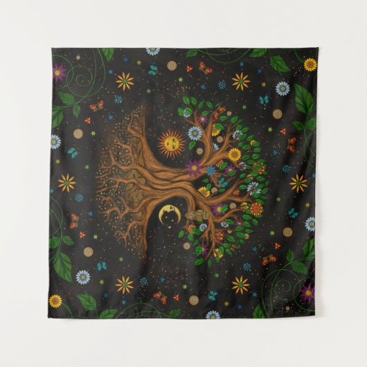 Whimsical Tree of Life - Yggdrasil Wandkleed (Voorkant (horizontaal))