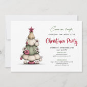Whimsical tree red green festive party invitation kaart (Voorkant)