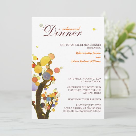 Whimsical Trees Bruiloft repetitie diner Kaart (Staand voorkant)
