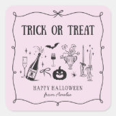 Whimsical Trick or treat, roze Halloween sticker (Voorkant)