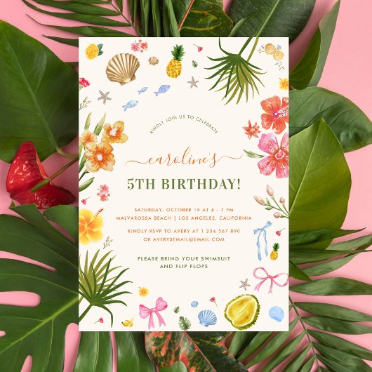 Whimsical Tropical Summer Kind's verjaardagsfeestj Kaart