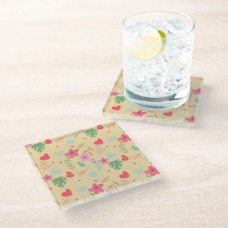 Whimsical Tropische Bloem en Hartjes Waterverf Glazen Onderzetter