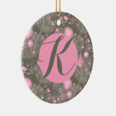 Whimsical Tuin Vogels Roze Olijf Monogram Letter Keramisch Ornament (Rechts)