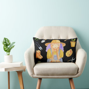 Whimsical Tuinieren Dame Watercolor Kunst Kussen