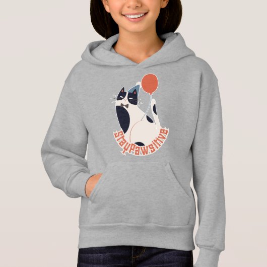 Whimsical Tuxedo Cat Balloon Youth Pullover (Voorkant)
