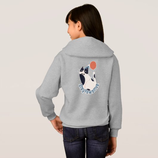 Whimsical Tuxedo Cat Balloon Youth Pullover (Dos entier)