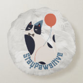 Whimsical Tuxedo Cat Stay Pawsitive Round Throw Pi Rond Kussen (Achterkant)
