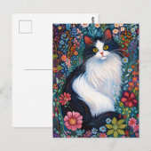 Whimsical Tuxedo Cat with Wildflowers Briefkaart (Voorkant / Achterkant)