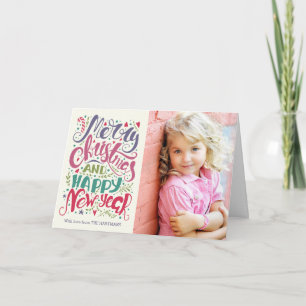 Whimsical Typography Photo Holiday Greep Card Feestdagen Kaart