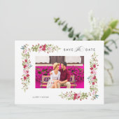 Whimsical Typography Red & Pink Shades Flowers Save The Date (Staand voorkant)