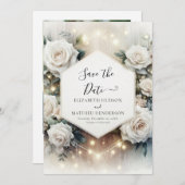 Whimsical Typography Witte Rozen bruiloft Save The Date (Voorkant / Achterkant)