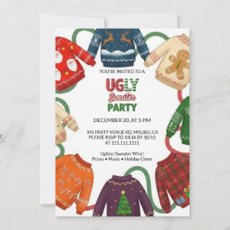 Whimsical Ugly Sweater Holiday Christmas Party Kaart