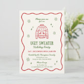 Whimsical Ugly Sweater Holiday Party Uitnodiging (Staand voorkant)