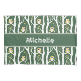 Whimsical Uil en Berkenboom Patroon Kussensloop