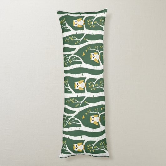 Whimsical Uil en Berkenboom Patroon Lichaamskussen (Achterkant (Verticaal))