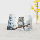 Whimsical Uil Kerst Kaart (Gele Bloem)