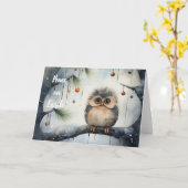 Whimsical Uil Kerst Kaart (Gele Bloem)