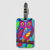 Whimsical Uil met kleurrijke veren Bagagelabel (Voorkant (verticaal))