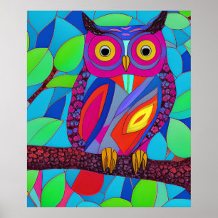 Whimsical Uil met kleurrijke veren Poster