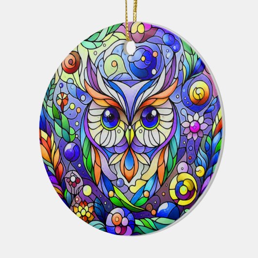 Whimsical Uil Met Saffier Ogen Keramisch Ornament (Links)