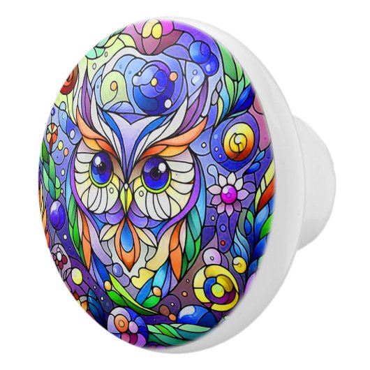 Whimsical Uil Met Saffier Ogen Keramische Knop (Rechts)