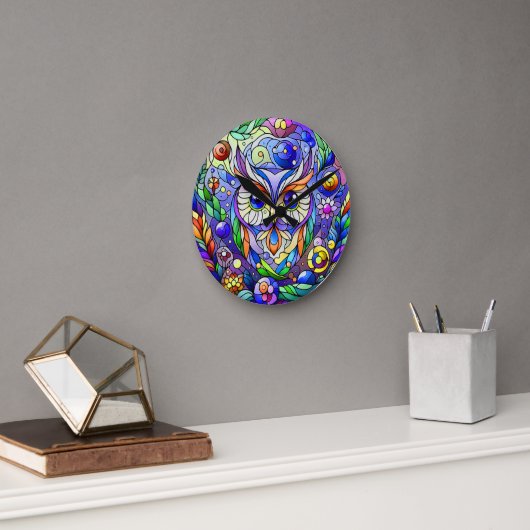 Whimsical Uil Met Saffier Ogen Ronde Klok (Kantoor)