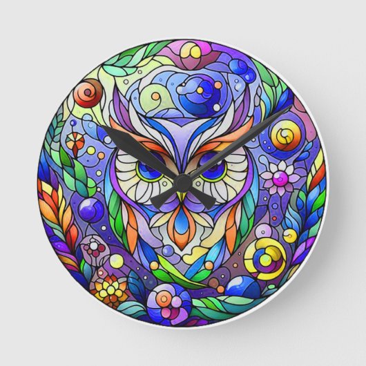 Whimsical Uil Met Saffier Ogen Ronde Klok (Voorkant)